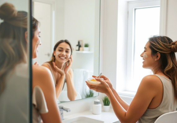 Girl using homemade face mask for acne treatment
