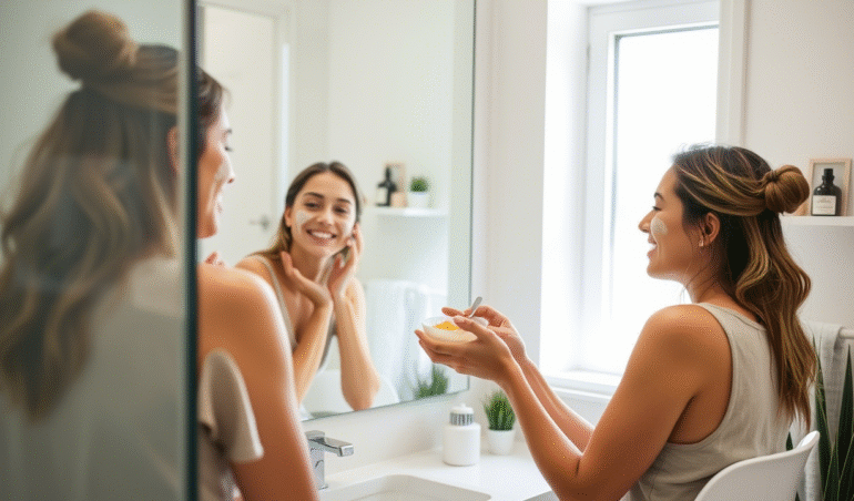Girl using homemade face mask for acne treatment