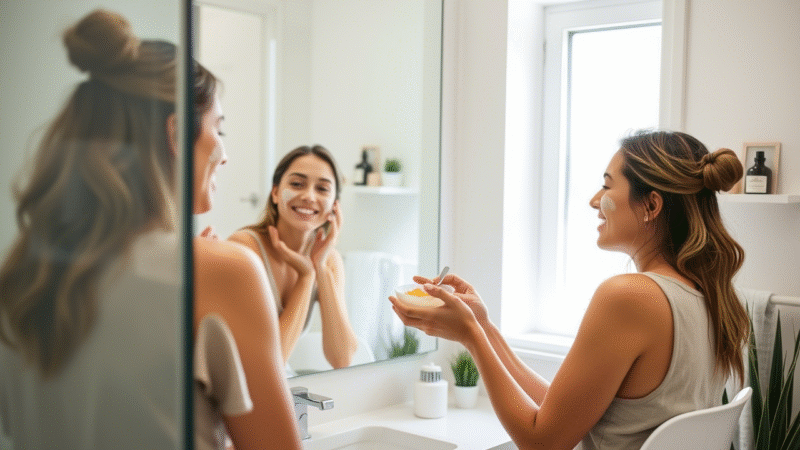 Girl using homemade face mask for acne treatment